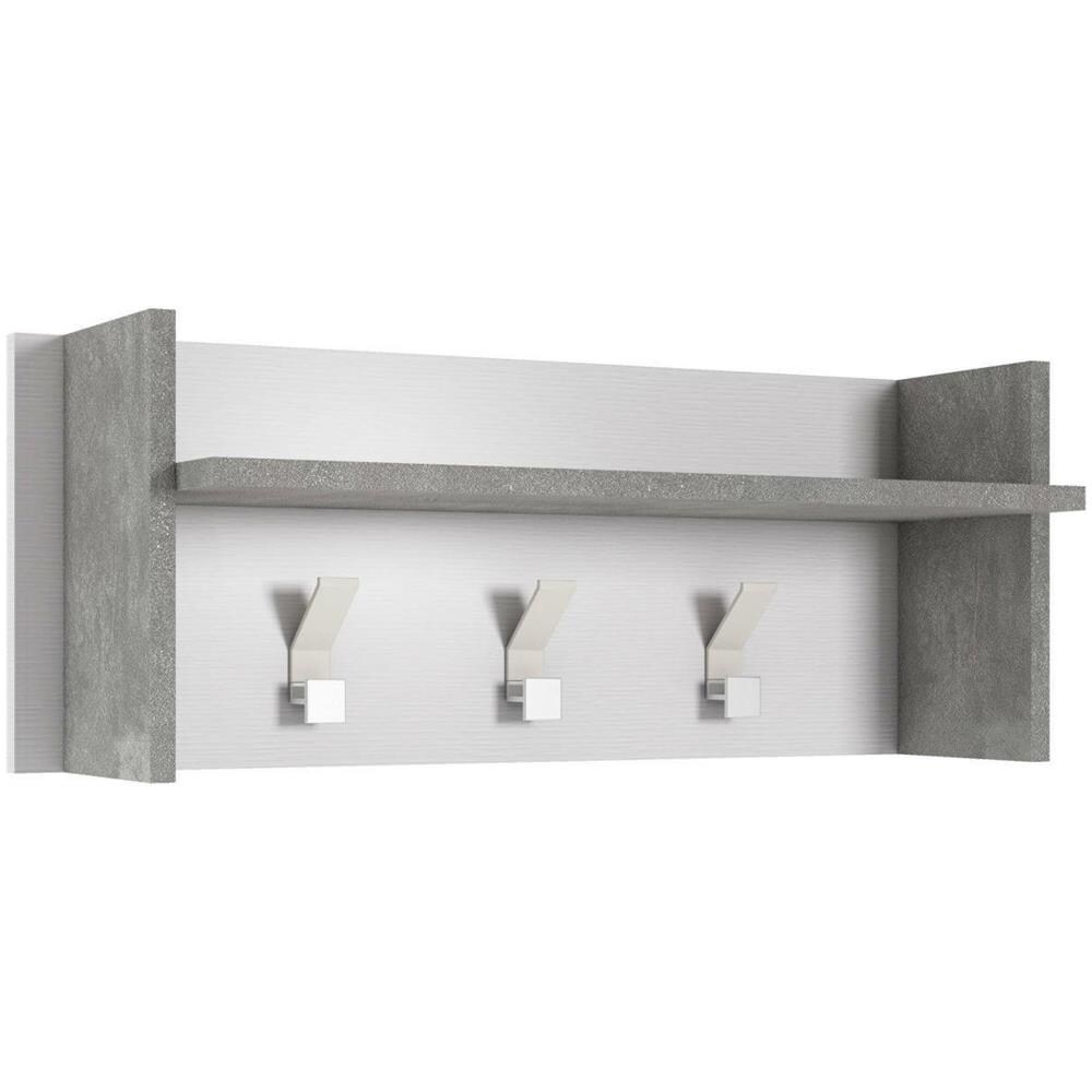 Mobile Da Ingresso Narciso, Mobile Appendiabiti Con 3 Ganci, Mensola Portaoggetti Da Ingresso, 100% Made In Italy, 90x29h34 Cm, Bianco E Cemento - Foto 2