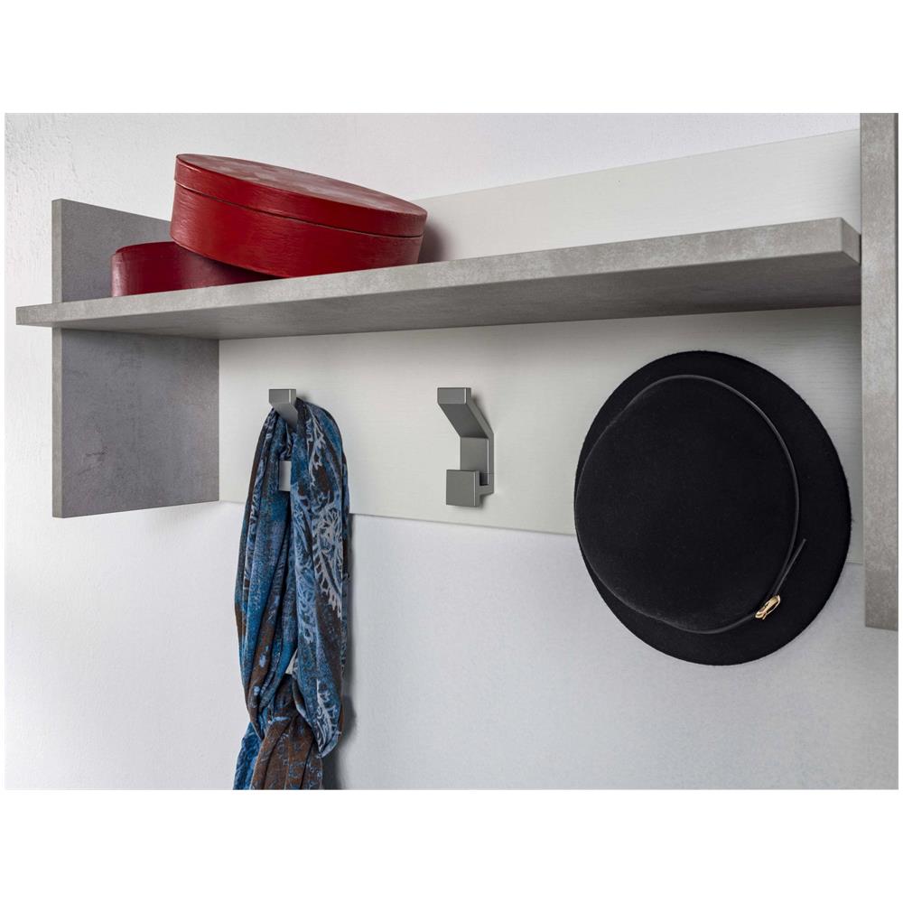 Mobile Da Ingresso Narciso, Mobile Appendiabiti Con 3 Ganci, Mensola Portaoggetti Da Ingresso, 100% Made In Italy, 90x29h34 Cm, Bianco E Cemento - Foto 4