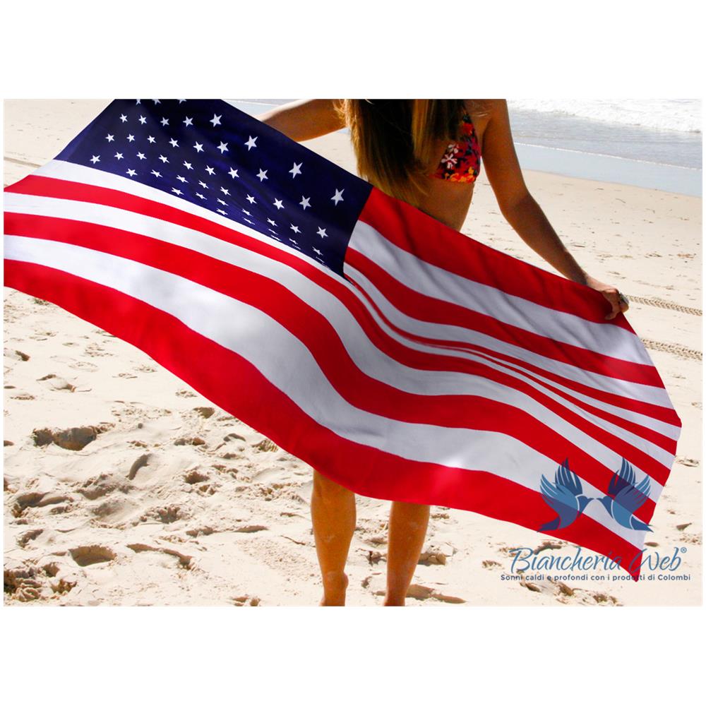 Telo Mare Stampato In Spugna Disegno Bandiera Usa 86x160 Bandiera Usa - Foto 1