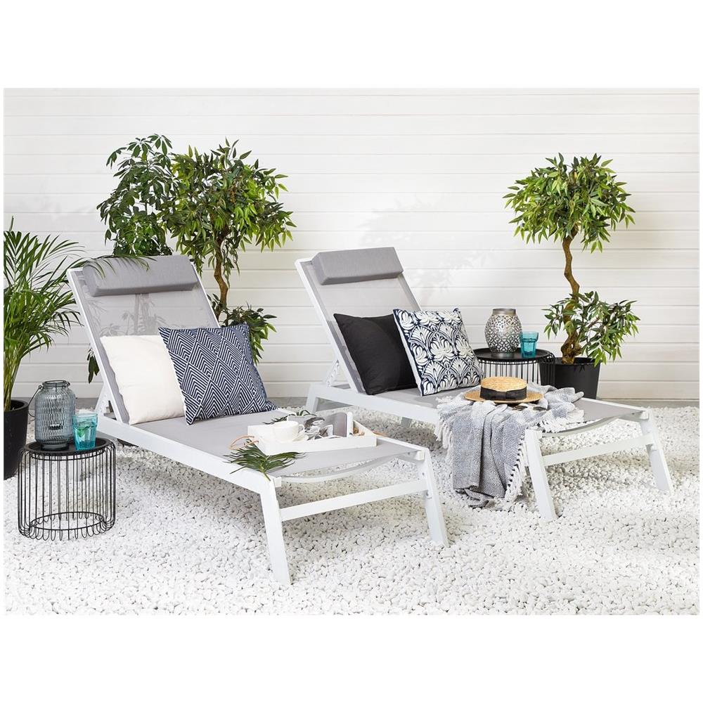 Lettino Da Giardino In Alluminio Con Rivestimento In Tessuto Grigio Catania Ii - Foto 2