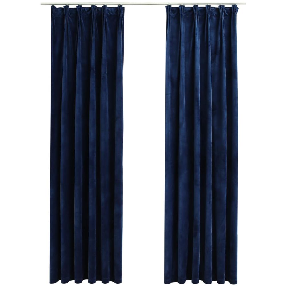Tende Oscuranti Con Ganci 2 Pz Blu Scuro In Velluto 140x245 Cm - Foto 2