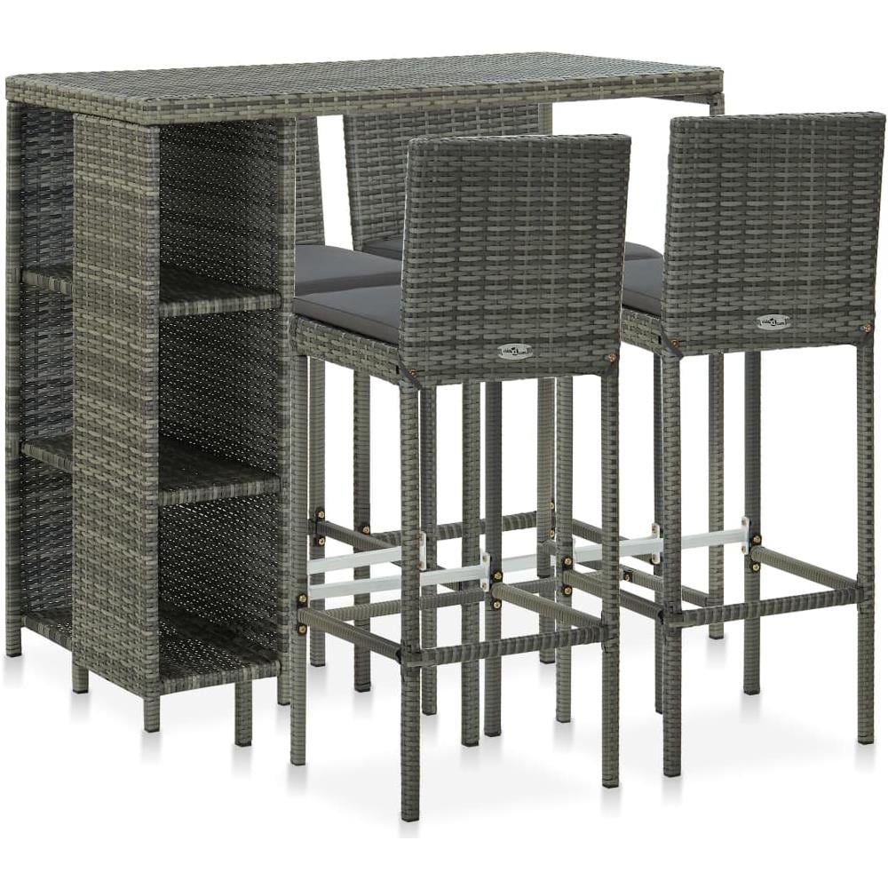 Set Da Bar Da Giardino 5 Pz Con Cuscini In Polyrattan Grigio - Foto 1