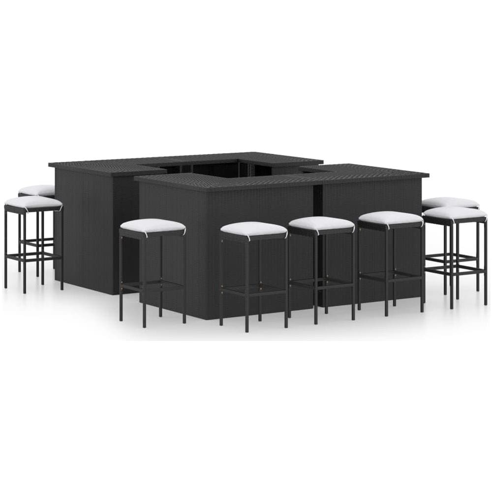 Set Bar da Giardino 16 pz con Cuscini in Polyrattan Nero - Foto 1