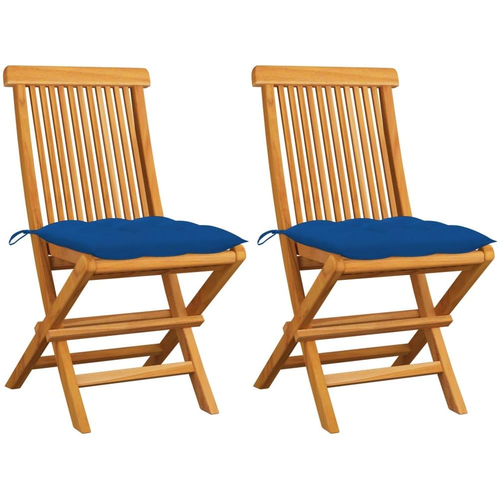 Sedie da Giardino con Cuscini Blu 2 pz in Massello di Teak - Foto 1