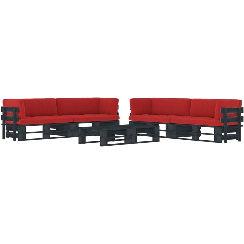 Set Divani a Pallet e Cuscini 6 pz in Pino Impregnato Nero - Foto 1