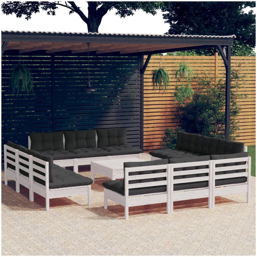 Set Divani Da Giardino 13 Pz E Cuscini Antracite Legno Di Pino - Foto 1