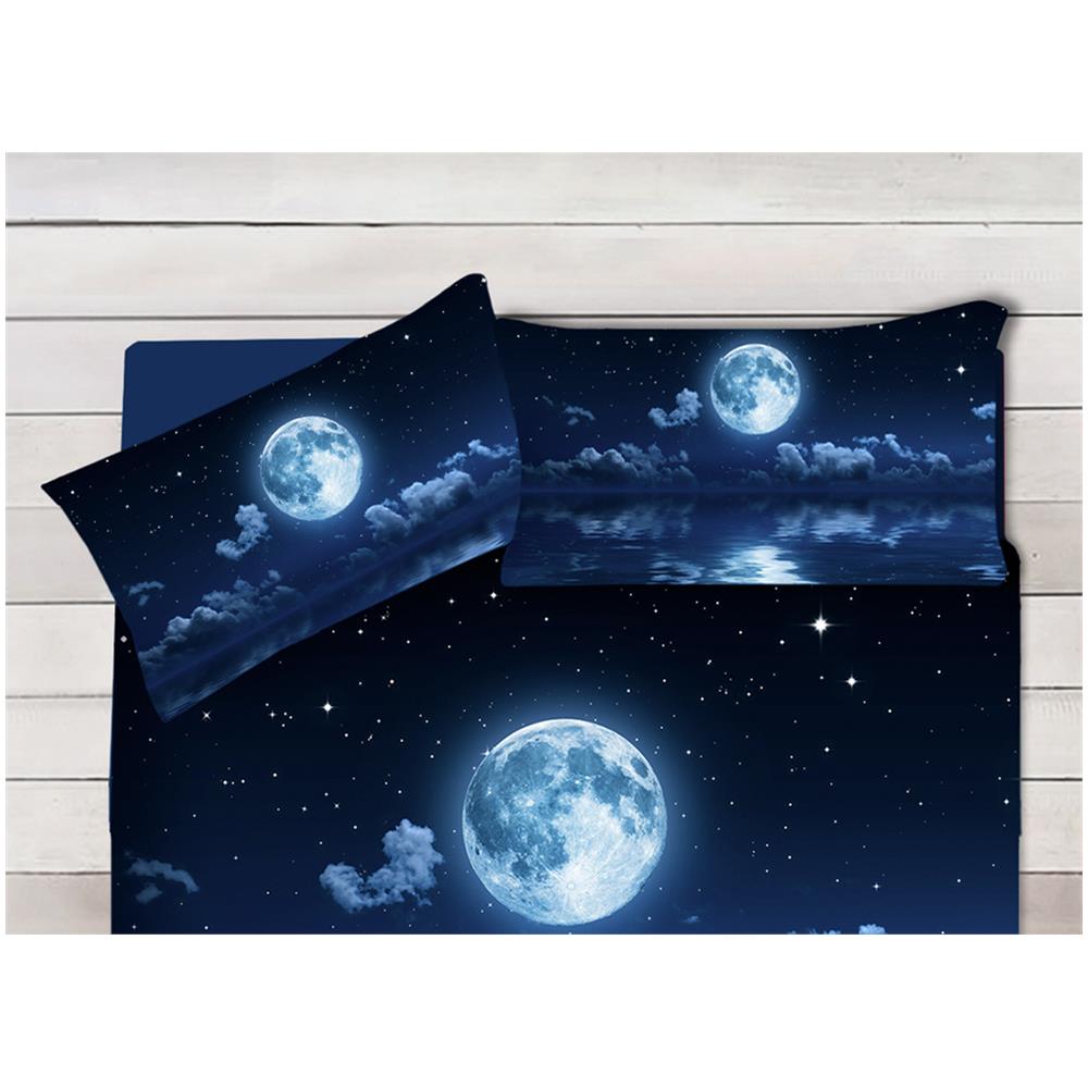 Parure Copripiumino Coppia Federe Letto 100% Cotone Sogni D''oro Disegno Luna Coppia Federe Luna - Foto 1