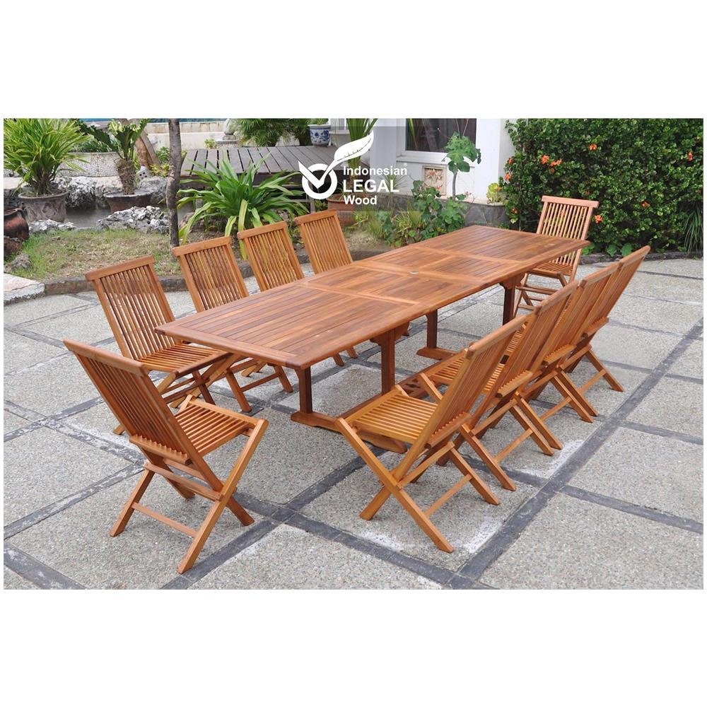 Tavolo Da Giardino Rettangolare 10 Posti E 10 Sedie In Teak Oliato Lubok - Foto 1