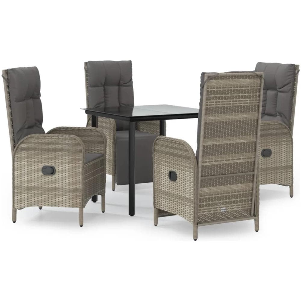Set Da Pranzo Giardino 5pz Nero E Grigio Con Cuscini Polyrattan - Foto 2