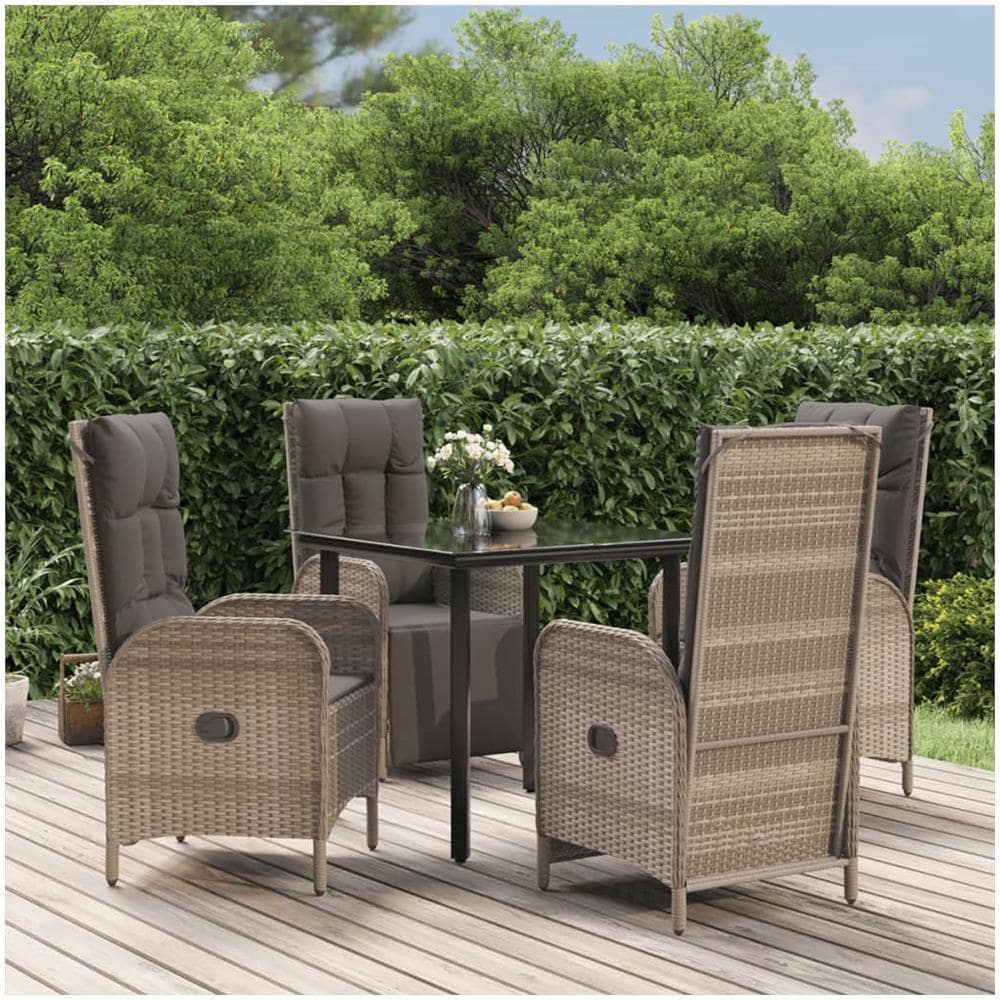 Set Da Pranzo Giardino 5pz Nero E Grigio Con Cuscini Polyrattan - Foto 1