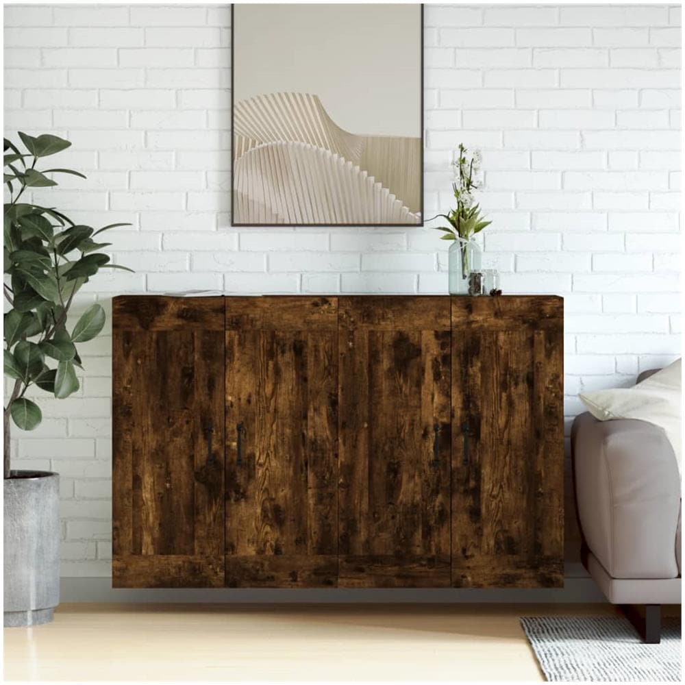 Armadietti A Parete 2 Pz Rovere Fumo In Legno Multistrato - Foto 1