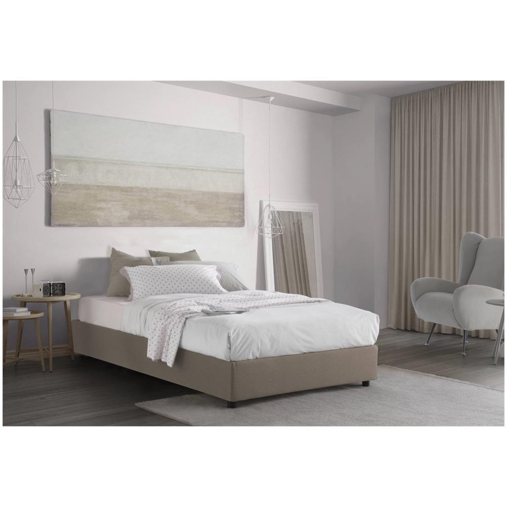 Letto Piazza E Mezza Rebecca, Letto Contenitore Con Rivestimento In Tessuto, 100% Made In Italy, Apertura Frontale, Con Materasso Cm 120x200 Incluso, Tortora - Foto 1