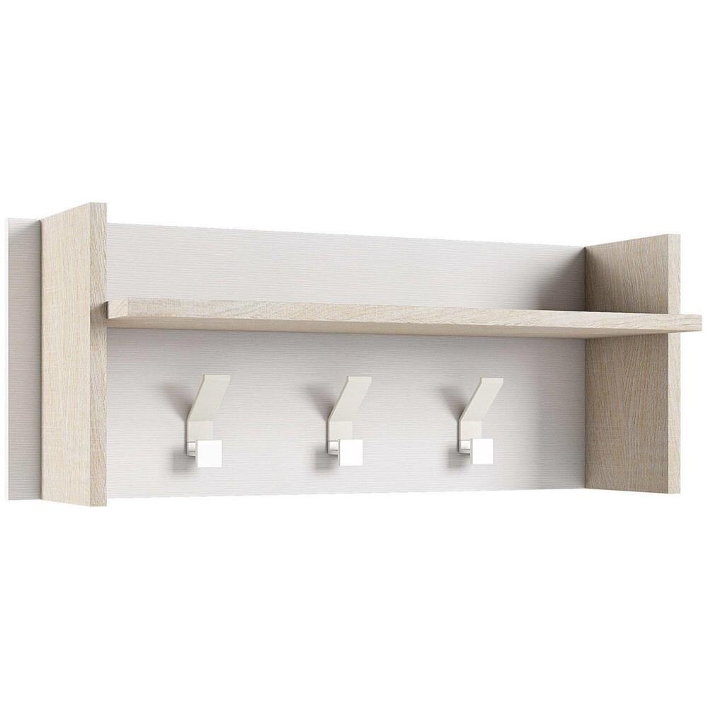 Mobile Da Ingresso Narciso, Mobile Appendiabiti Con 3 Ganci, Mensola Portaoggetti Da Ingresso, 100% Made In Italy, 90x29h34 Cm, Bianco E Rovere - Foto 2