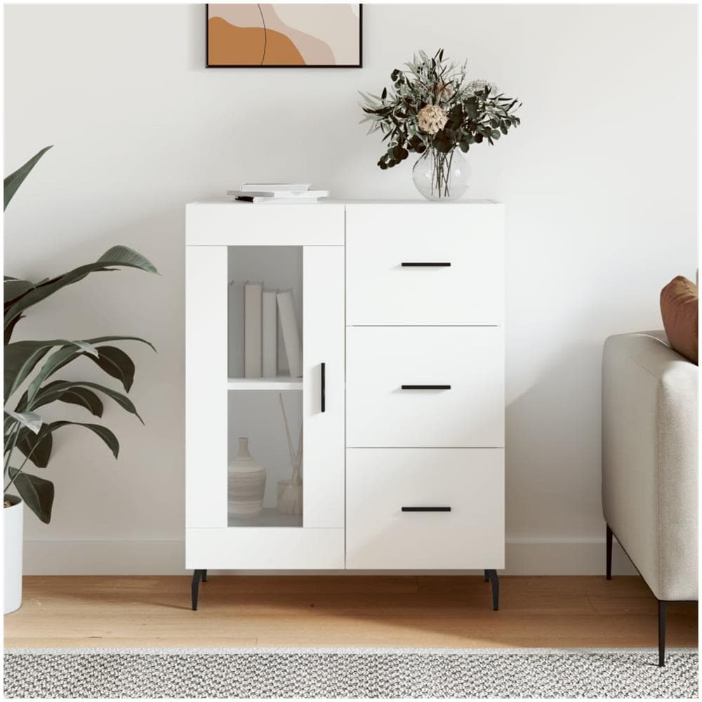 Credenza Bianca 69,5x34x90 Cm In Legno Multistrato - Foto 1