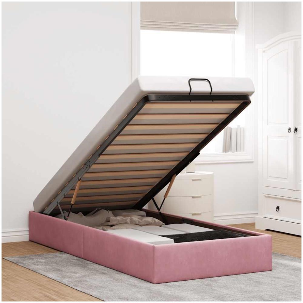 Struttura Letto Pouf Senza Materasso Rosa 90x190 cm Velluto - Foto 2