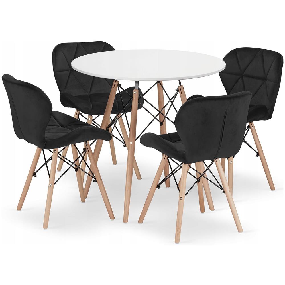 Set tavolo rotondo Valora KOVA 80 bianco + 4 sedie WAKO nere - Foto 1