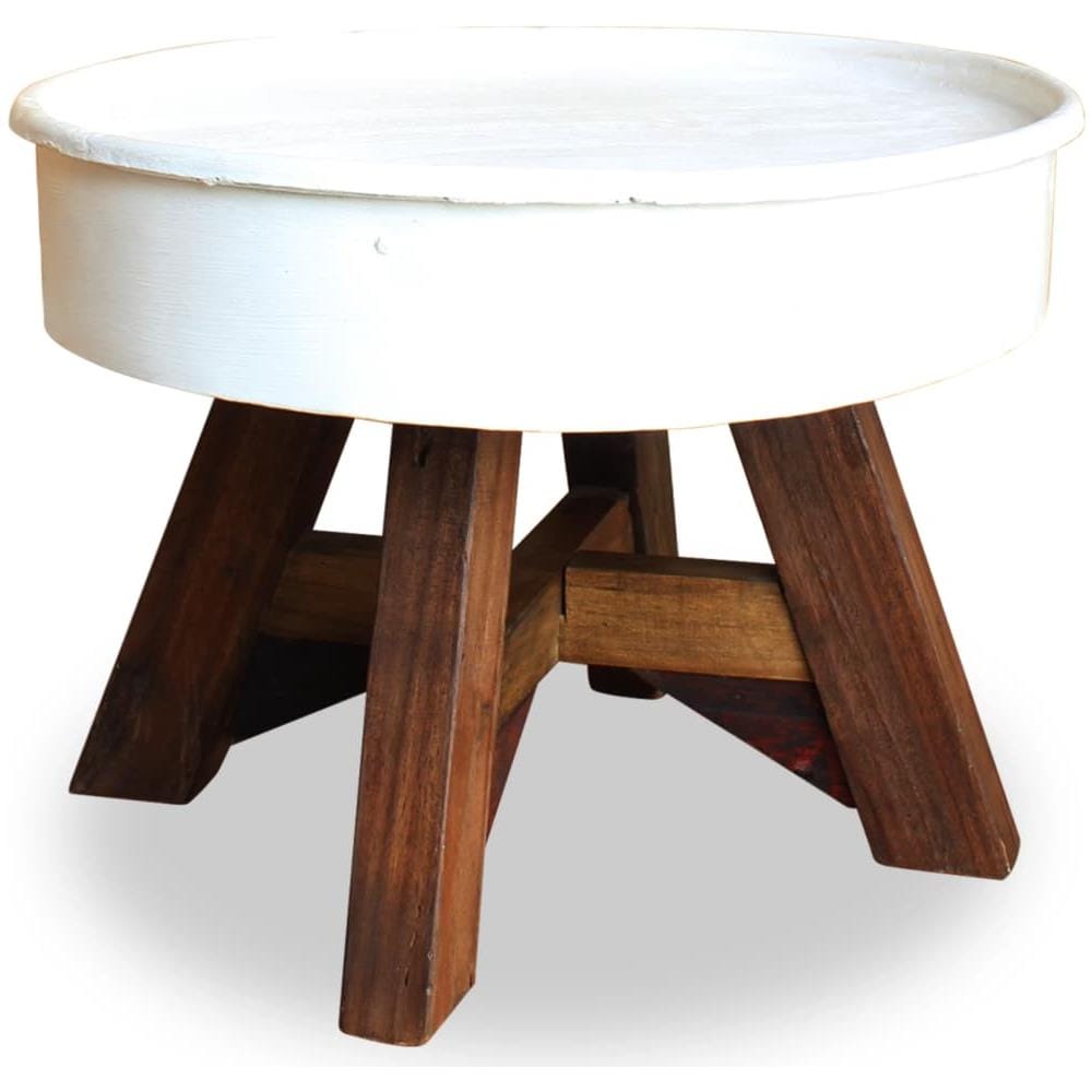 Tavolino da Caffè in Legno Massello Recuperato 60x45 cm Bianco - Foto 1