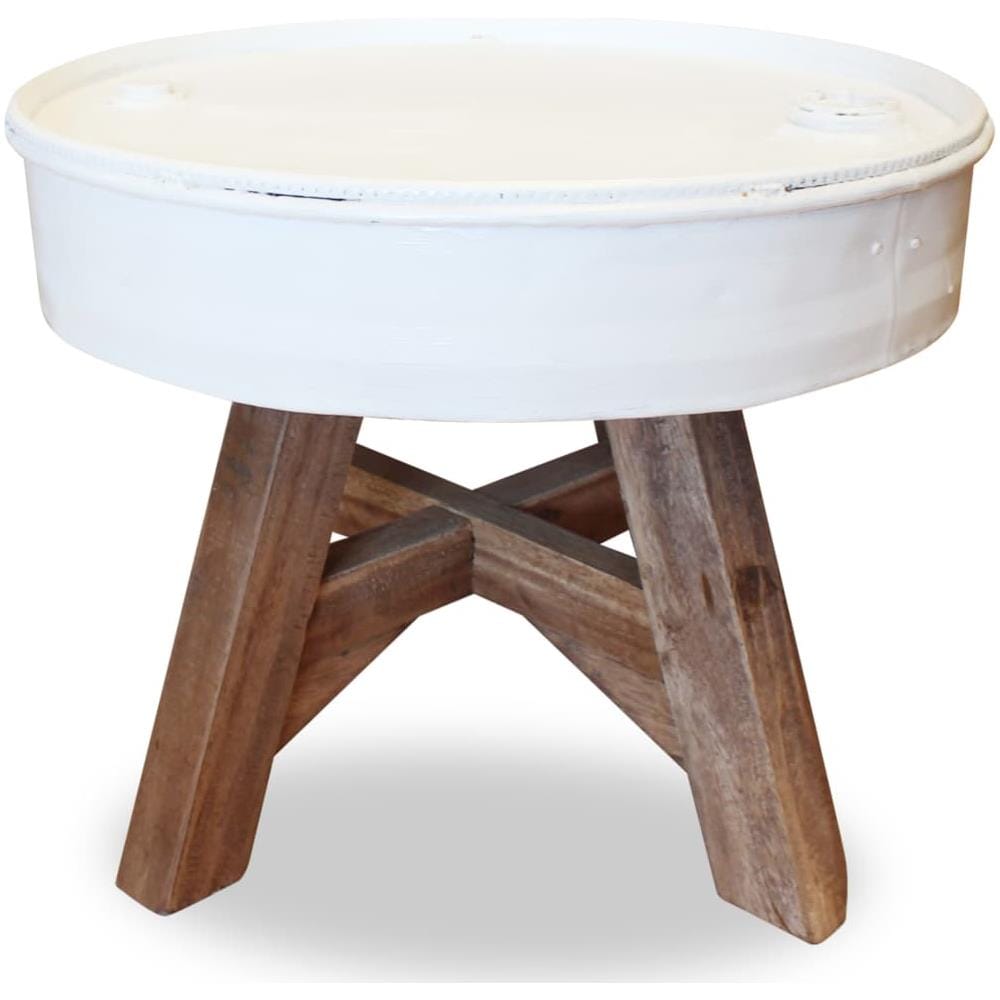 Tavolino da Caffè in Legno Massello Recuperato 60x45 cm Bianco - Foto 2
