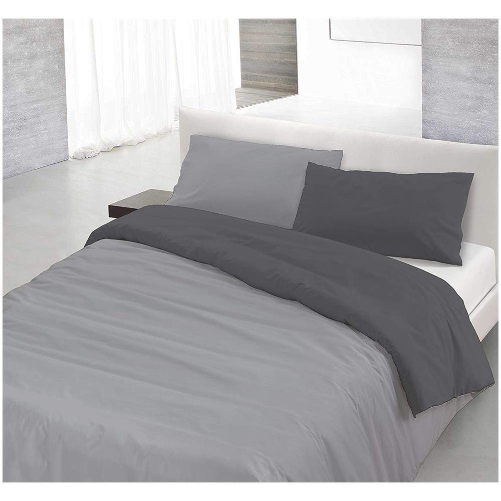 8058575000491 Parure Copri Piumino Con Sacco E Federe In Tinta Unita Doubleface, Grigio Chiaro / fumo, 100% Cotone, Singolo, 150 X 200 X 1 Cm - Foto 1