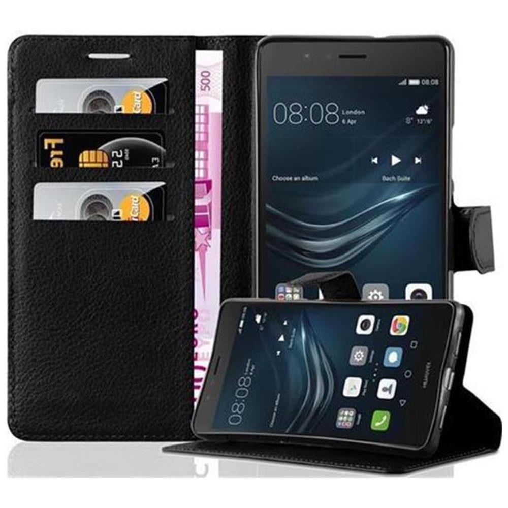 Custodia Compatibile Con Huawei P9 Lite In Nero Carbone - Coperchio Protettiva Con Chiusura Magnetica, Funzione Stand E Tasca Per Le Carte - Foto 1