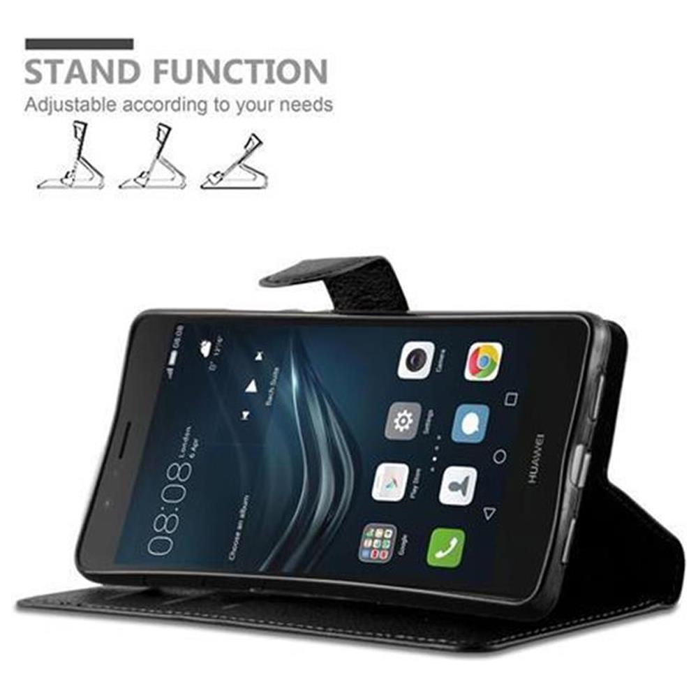Custodia Compatibile Con Huawei P9 Lite In Nero Carbone - Coperchio Protettiva Con Chiusura Magnetica, Funzione Stand E Tasca Per Le Carte - Foto 7