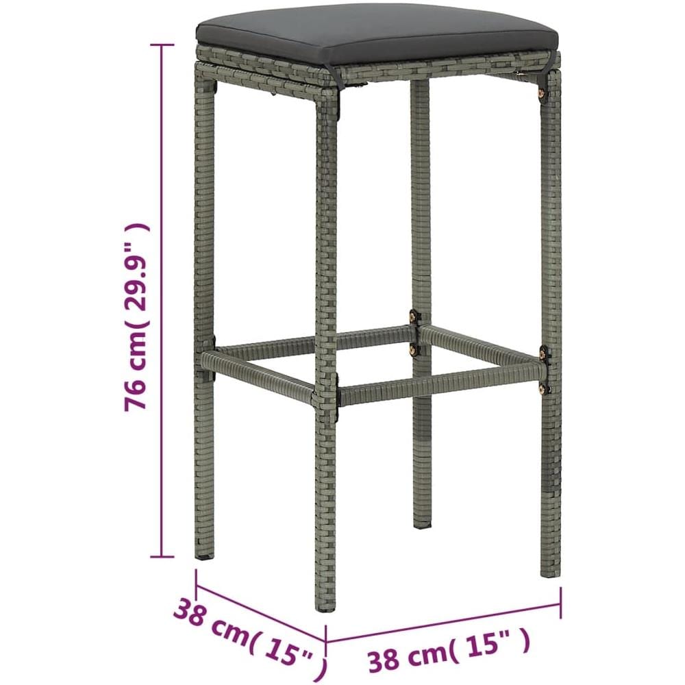 Set da Bar da Giardino 5 pz con Cuscini in Polyrattan Grigio - Foto 3