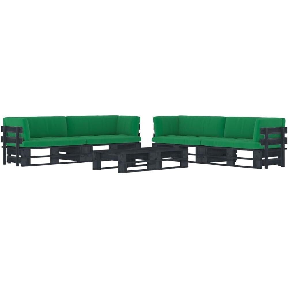 Set Divani a Pallet e Cuscini 6 pz in Pino Impregnato Nero - Foto 1