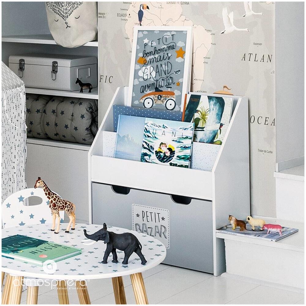 Libreria Per Bambini Con Cassetto E Scomparti, 62,5 X 30 X 70 Cm, Bianco-grigio - Foto 5