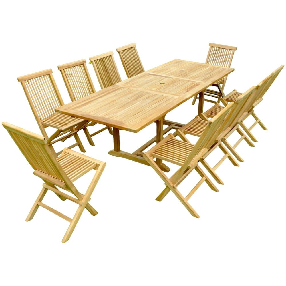 Set Di Mobili Da Giardino Rettangolari In Teak Massiccio Per 8-10 Persone, 8 Sedie Kajang - Foto 7