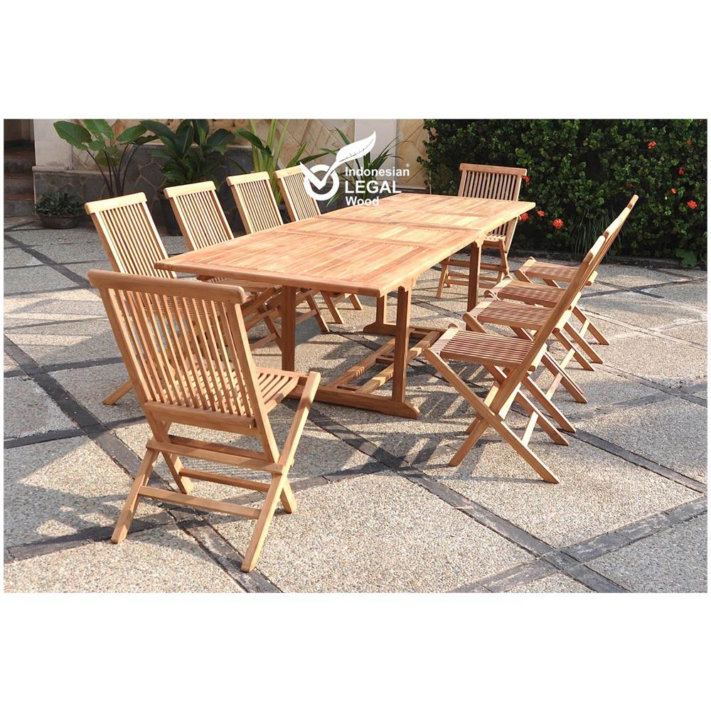 Set Di Mobili Da Giardino Rettangolari In Teak Massiccio Per 8-10 Persone, 8 Sedie Kajang - Foto 1
