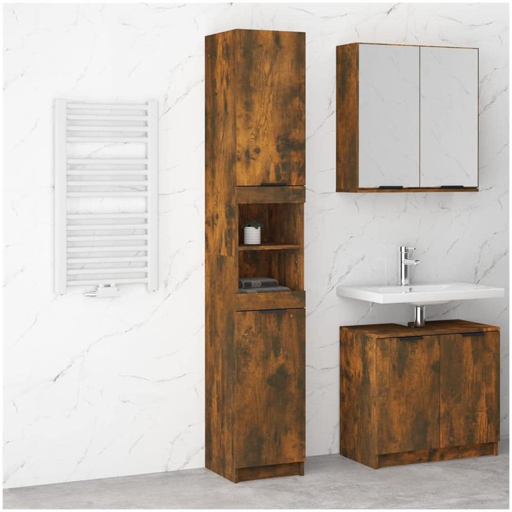 Armadietto Bagno Rovere Fumo 32x34x188,5cm In Legno Multistrato - Foto 1