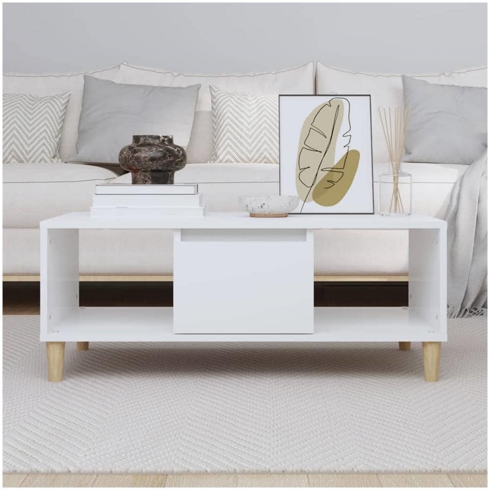 Tavolino Da Salotto Bianco 90x50x36,5 Cm In Legno Multistrato - Foto 3