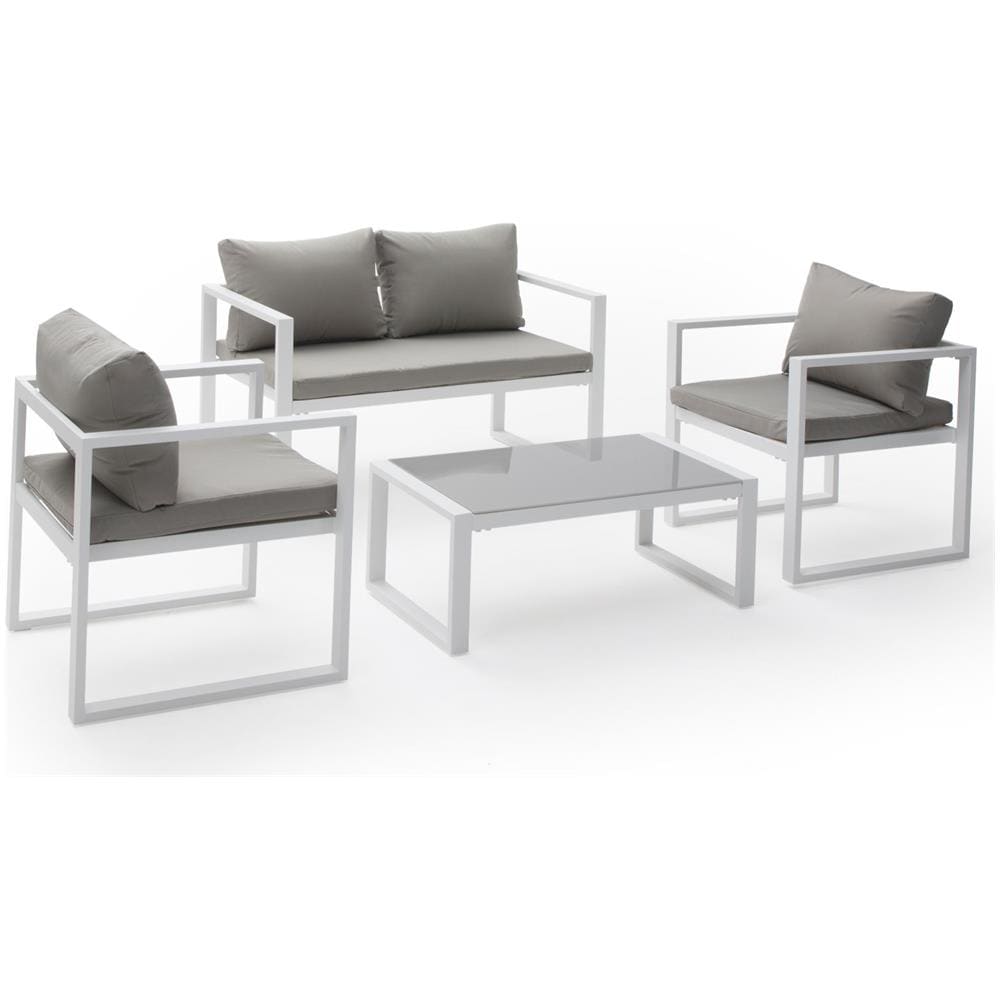 Set Di Mobili Da Giardino Ibiza In Tessuto Grigio 4 Posti - Alluminio Bianco - Foto 1