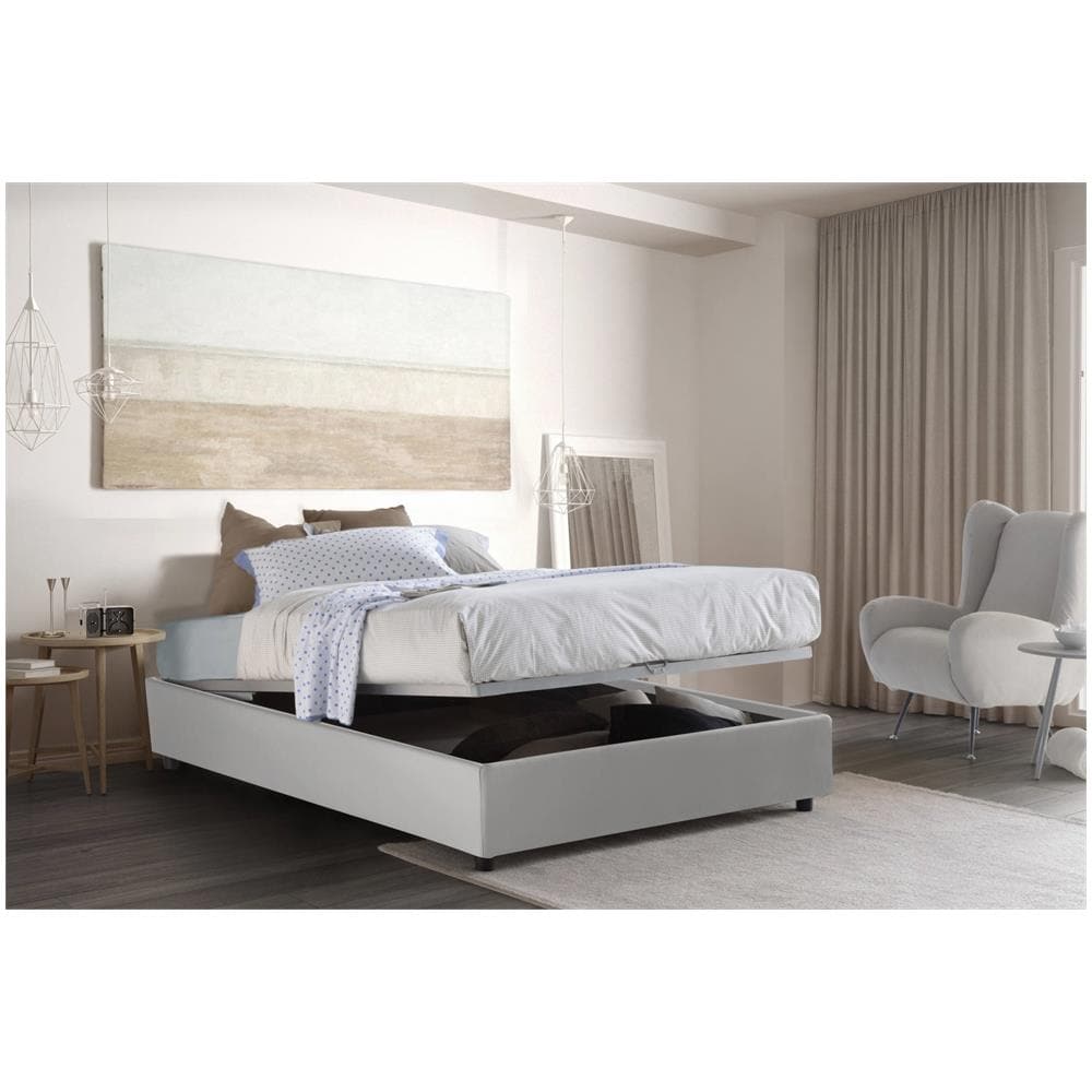 Letto Matrimoniale Francesca, Letto Contenitore Con Rivestimento In Ecopelle, 100% Made In Italy, Apertura Frontale, Adatto Per Materasso Cm 140x190, Bianco - Foto 1