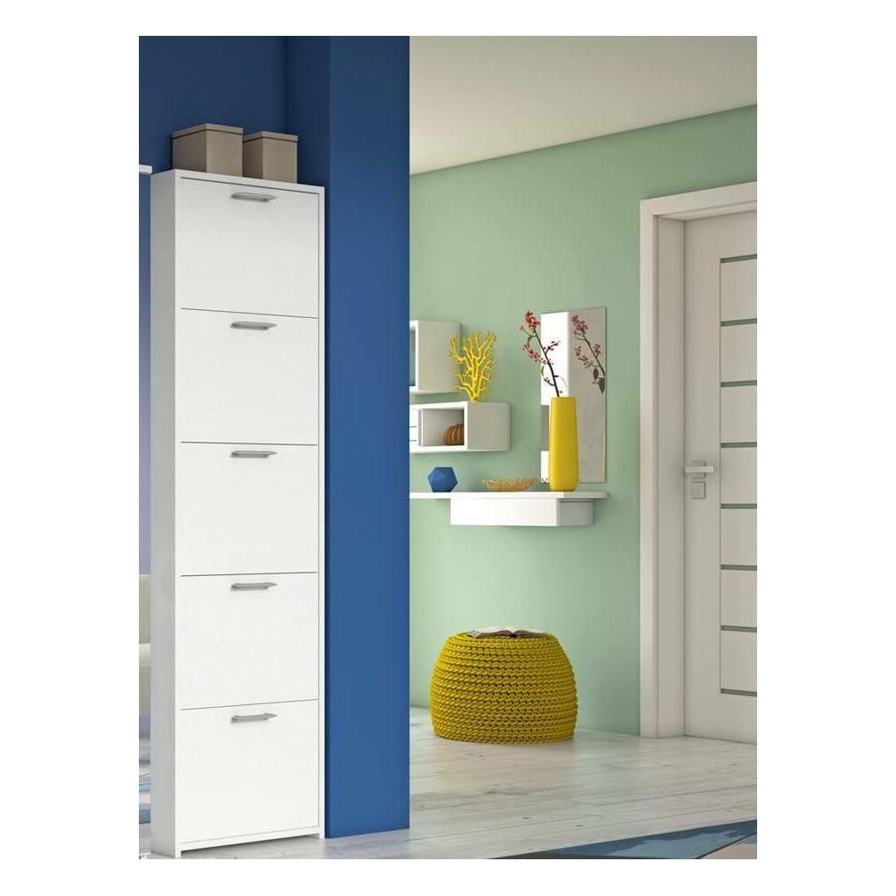 Scarpiera Dafne, Mobile Multiuso Da Ingresso A 5 Ante, Armadio Moderno Portascarpe A Ripiani, 100% Made In Italy, 50x18h178 Cm, Bianco - Foto 1
