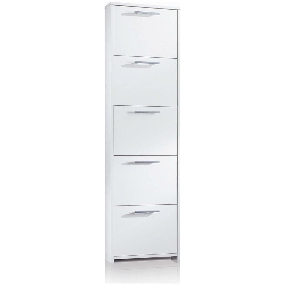 Scarpiera Dafne, Mobile Multiuso Da Ingresso A 5 Ante, Armadio Moderno Portascarpe A Ripiani, 100% Made In Italy, 50x18h178 Cm, Bianco - Foto 2