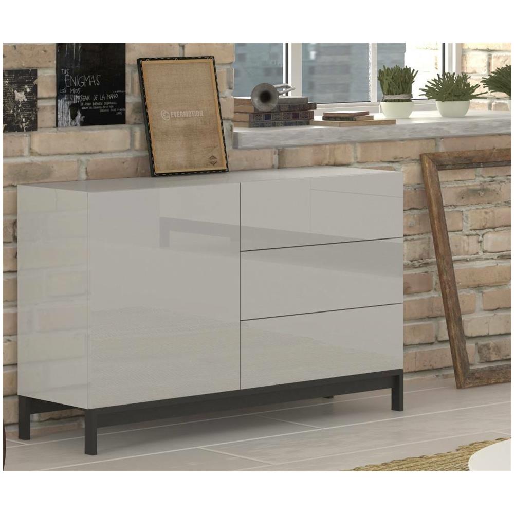 Credenza Sebastiano, Madia Da Cucina A 1 Anta E 3 Cassetti, Buffet Da Soggiorno, 100% Made In Italy, Cm 110x40h47, Bianco Lucido - Foto 1