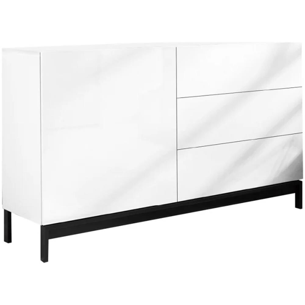 Credenza Sebastiano, Madia Da Cucina A 1 Anta E 3 Cassetti, Buffet Da Soggiorno, 100% Made In Italy, Cm 110x40h47, Bianco Lucido - Foto 2