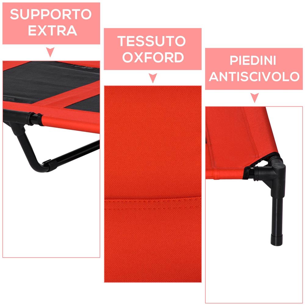Lettino per Cani Grandi Rialzato con Tessuto a Rete, Peso Massimo 30kg, 91.5x76.2x18 cm, Rosso - Foto 6