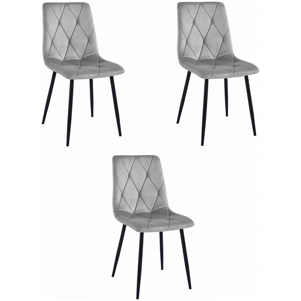 Sedia TYRA in velluto grigio argento / gambe nere x 3 - Foto 1