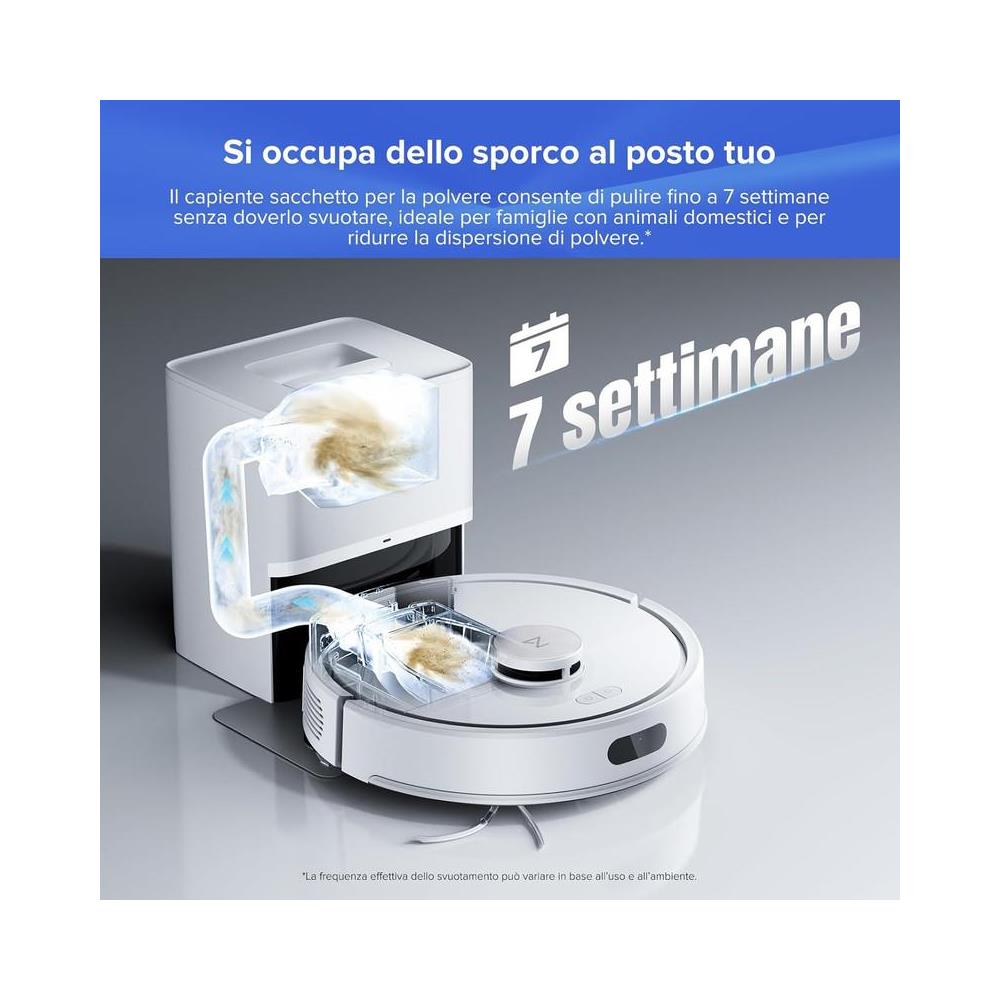 Q7 L5+ Robot Aspirapolvere Con Stazione Svuotamento Automatico, 8.000 Pa, Quantità D'acqua Regolabile Per Il Lavaggio, Doppio Anti-groviglio, Auto Boost Sui Tappeti, Bianco - Foto 2