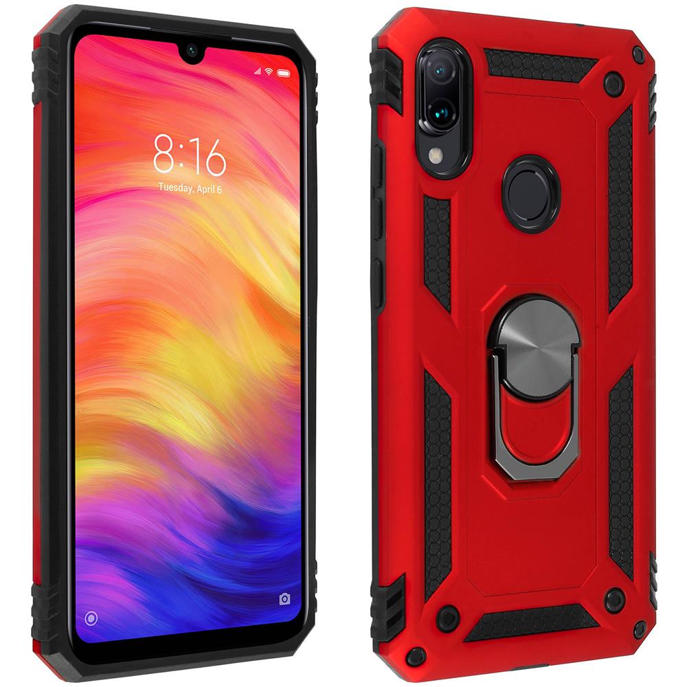 Cover Xiaomi Redmi Note 7 Bi-materia Rigida Morbida Anello Magnetico Stand Rosso - Foto 1
