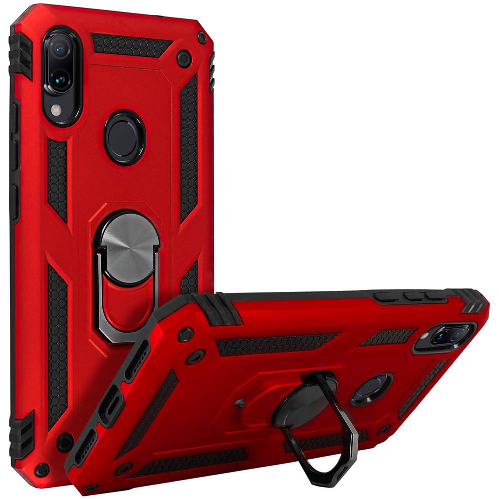 Cover Xiaomi Redmi Note 7 Bi-materia Rigida Morbida Anello Magnetico Stand Rosso - Foto 2