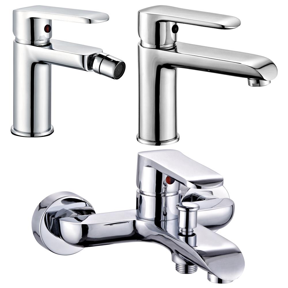 Tris Rubinetti Miscelatori Bidet Lavabo Esterno Vasca Linea America Cromata - Foto 1