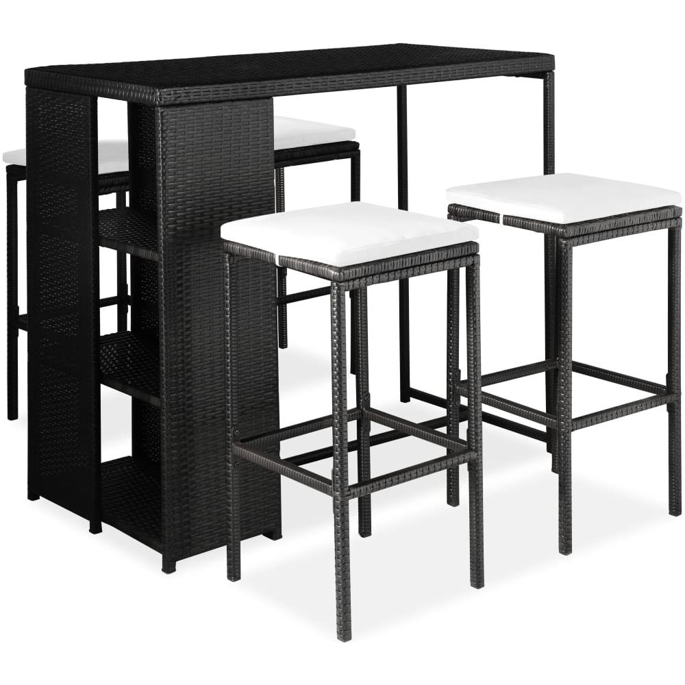 Set da Bar da Giardino 5 pz con Cuscini in Polyrattan Nero - Foto 1