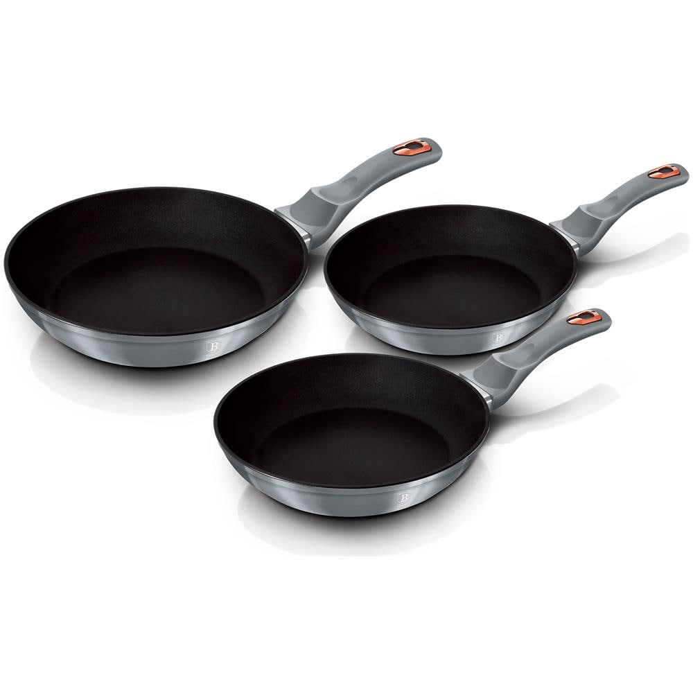 Moonlight Set Di 3 Padelle Induzione 20-24-28cm In Alluminio Antiaderente Titanio Grigio - Foto 1