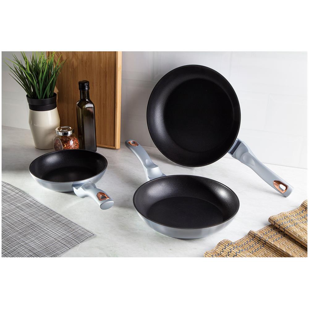 Moonlight Set Di 3 Padelle Induzione 20-24-28cm In Alluminio Antiaderente Titanio Grigio - Foto 3