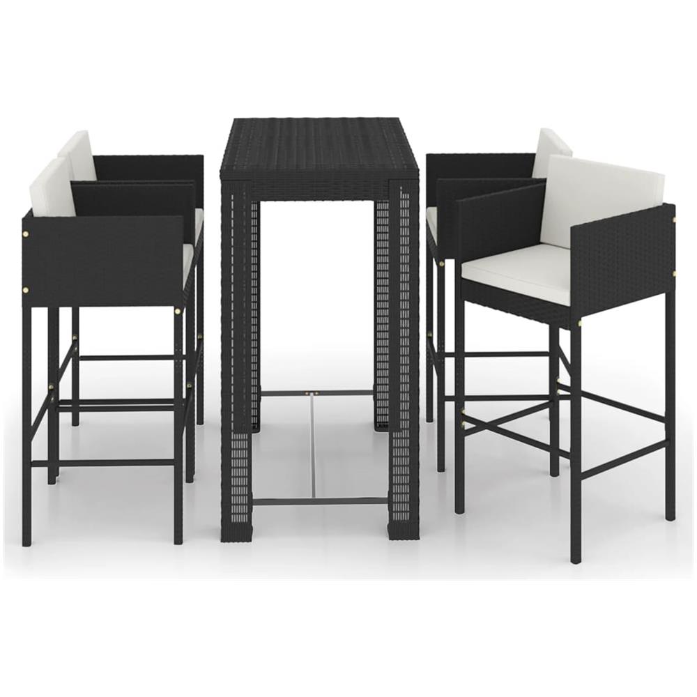 Set Bar Da Giardino 5 Pz Con Cuscini Polyrattan Nero - Foto 2