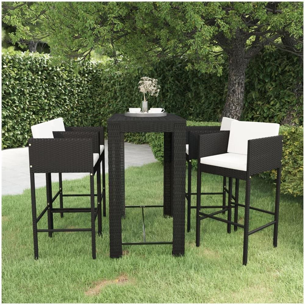 Set Bar Da Giardino 5 Pz Con Cuscini Polyrattan Nero - Foto 1