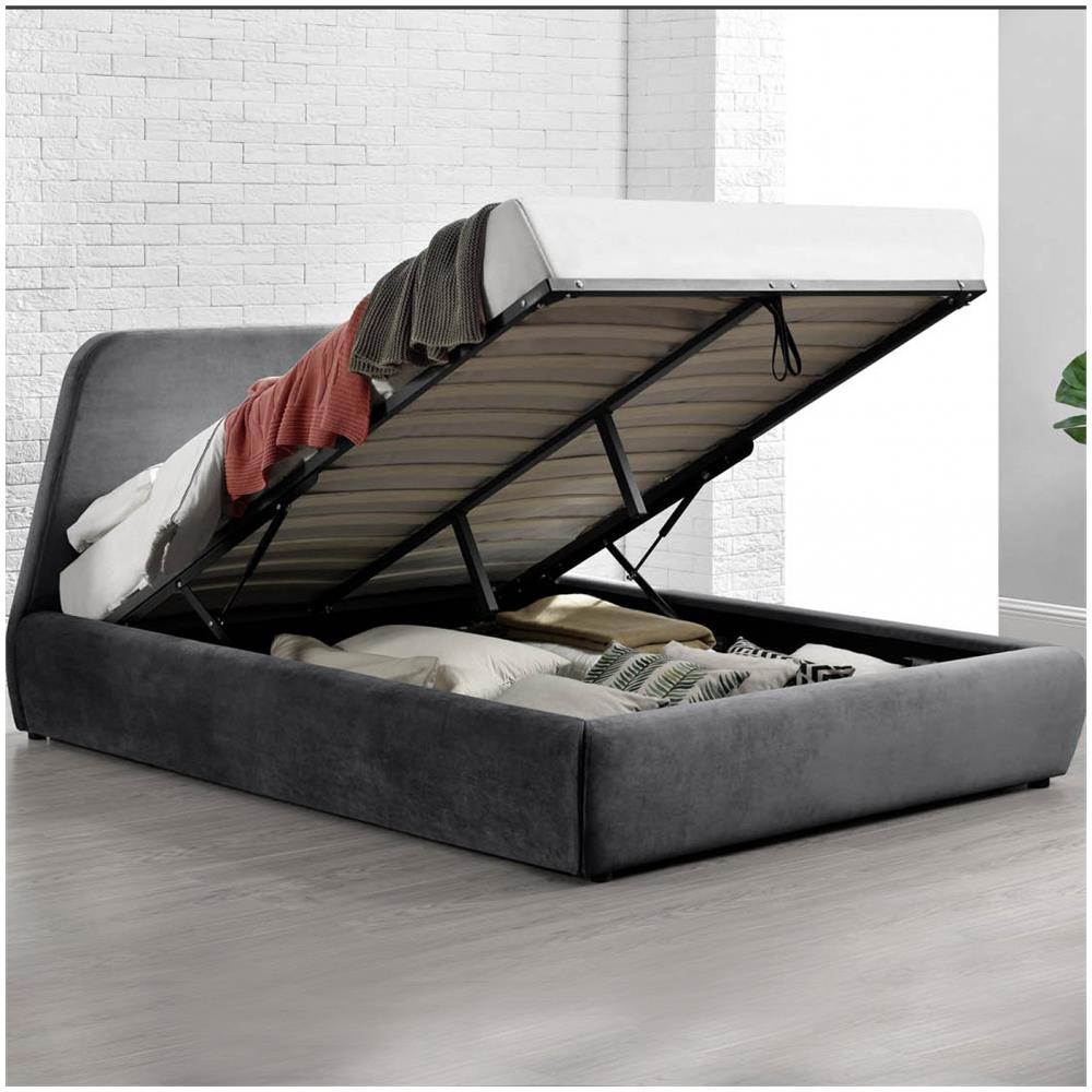 Norka Letto A Cassapanca - 180x200 Cm - Velluto Grigio - Foto 1